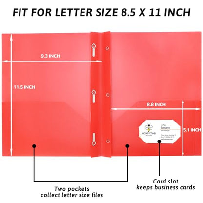 8 Pack Multicolor Plastic Two Pocket Folders, Plastic Folders with 2 Pockets, 3 prongs and Card Slot, Heavy Duty Plastic Folders for School, Home, and Work