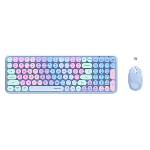 UBOTIE Wireless Keyboards and Mouse Combo (Purple Rainbow) | Colorful Gradient Rainbow Color Retro Typewriter Flexible Keyboard, 2.4GHz Connection and Optical Mouse for PC Wins Mac - color: Purple | Rainbow