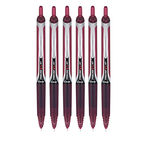 PILOT Precise V5 RT Refillable & Retractable Liquid Ink Rolling Ball Pens, Extra Fine Point (0.5mm) Burgundy Ink, 6-Pack - color: Burgundy