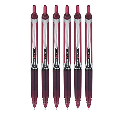 PILOT Precise V5 RT Refillable & Retractable Liquid Ink Rolling Ball Pens, Extra Fine Point (0.5mm) Burgundy Ink, 6-Pack - color: Burgundy