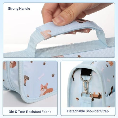 SUNEE Zipper Binder 3 Ring, 3 Inch O-Ring with Handle and Shoulder Strap, 600-Sheet Capacity, 5-Tab Expanding File Folder, Multi-Pockets for Middle School Organizer Binder with Zipper, Blue Dog - color: Blue Dog