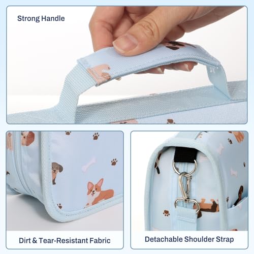 SUNEE Zipper Binder 3 Ring, 3 Inch O-Ring with Handle and Shoulder Strap, 600-Sheet Capacity, 5-Tab Expanding File Folder, Multi-Pockets for Middle School Organizer Binder with Zipper, Blue Dog - color: Blue Dog