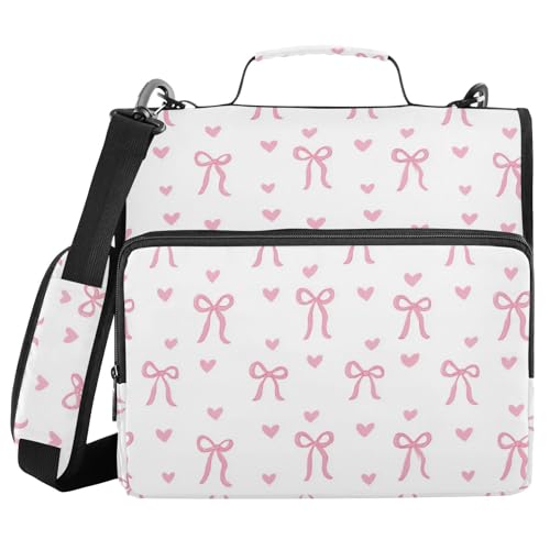 Gredecor 3 Ring Zipper Binder with Shoulder Strap, Cute Bows Pink Bow Multi-Pockets Organizer Binder Bag Holds 500 Sheets for School and Office - color: Cute Bows Pink Bow