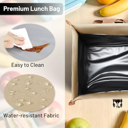 MIER Insulated Lunch Bag Roll Top Lunchbox for Women Men Adults Foldable Rolltop Lunch Tote with Shoulder Strap for Work Office Picnic, Water Bottle Holder, Khaki - color: Khaki