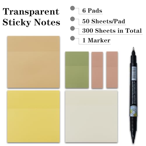 YOUDEFUL Transparent Sticky Notes, 3"x3" Cute Translucent Page Flags Book Markers Stickers, Planner Accessories Sticky Notes, Office School Bible Journaling Study Supplies - size: Square Orange