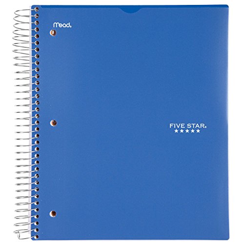 Five Star Spiral Notebook, 5 Subject, College Ruled Paper, 200 Sheets, 11" x 8-1/2", Customizable Cover, Blue (38010) - color: 01 Blue