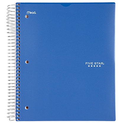 Five Star Spiral Notebook, 5 Subject, College Ruled Paper, 200 Sheets, 11" x 8-1/2", Customizable Cover, Blue (38010) - color: 01 Blue