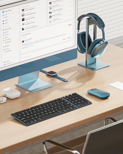 seenda SKM64-2 Bluetooth Keyboard and Mouse Combo for Mac, MacBook and iPad | 3-device Bluetooth switching, rechargeable, quiet keys/clicks, compact slim design for office and home use, Black & Blue - color: Black & Blue
