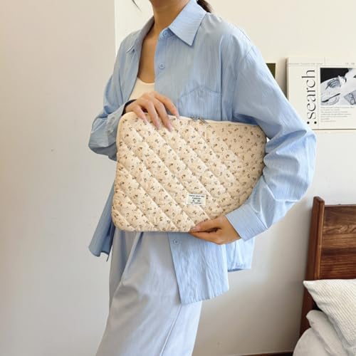 Cute Laptop Sleeve 13-15 inch Laptop Case Aesthetic Quilted Laptop Sleeve Computer Bag with Flower Printing for MacBook (Yellow, 13inch) - color: Yellow, size: 13inch