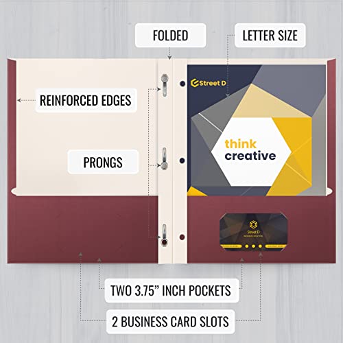 Better Office Products Burgundy Paper 2 Pocket Folders with Prongs, 50 Pack, Matte Texture, Letter Size Paper Folders, 50 Pack, with 3 Metal Prong Fastener Clips, Burgundy Red - color: Burgundy