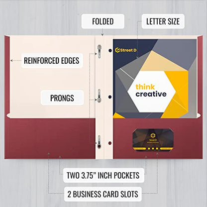 Better Office Products Burgundy Paper 2 Pocket Folders with Prongs, 50 Pack, Matte Texture, Letter Size Paper Folders, 50 Pack, with 3 Metal Prong Fastener Clips, Burgundy Red - color: Burgundy