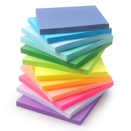 12 Pack Bright Colors Sticky Notes 3x3 Inch, Strong Sticky Self-Adhesive Notepads, 50 Sheets/Pad, 12 Multicolor for Office, School, and Home Organization - color: Bright Colors
