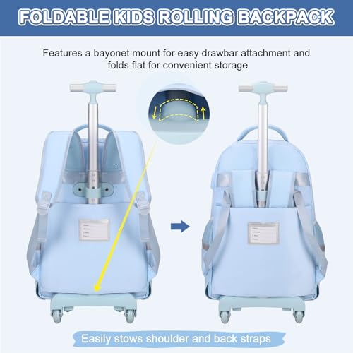 Scothen Rolling Backpack for Girls, Girls Backpack Set with Lunch Box & Pencil Pouch for Teen Girl Kids Children Elementary Middle School, Bookbag Daypack Laptop Travel Backpack with Wheels (Blue) - color: Blue