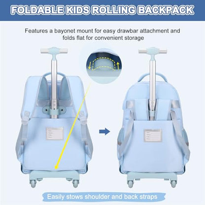Scothen Rolling Backpack for Girls, Girls Backpack Set with Lunch Box & Pencil Pouch for Teen Girl Kids Children Elementary Middle School, Bookbag Daypack Laptop Travel Backpack with Wheels (Blue) - color: Blue