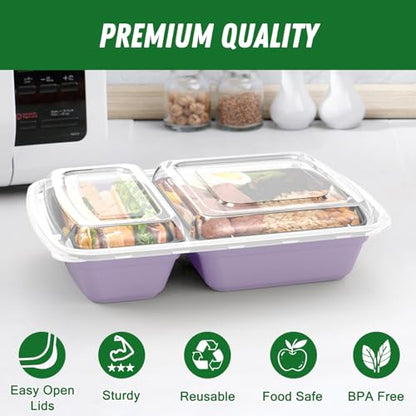Dealusy 50 Pack (100-Piece) 28 oz Meal Prep Containers Reusable with Lids 2-Compartment, Sturdy Leakproof Food Safe, Microwave Freezer Dishwasher Safe, To Go Take Out Plastic Food Storage, Lilac - color: Lilac
