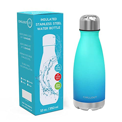 CHILLOUT LIFE 12oz Kids Insulated Stainless Steel Water Bottle, Leak Proof | Small Metal Water Bottle, Keeps Drinks Cold 24H & Hot 12H, Leak-Proof Screw Lid, Perfect for School, Travel & Sports - color: Ocean Blue