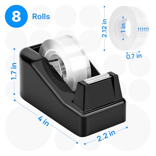 OWLKELA Lightweight Desktop Tape Dispenser, Non-Skid Base Tape with Dispenser, Ideal for Office, Home and School, 1 Pack Tape Holder with 8Pcs Transparent Tape, 0.71 Inch x 1000 Inches, Black - color: Black, size: 1 Pcs