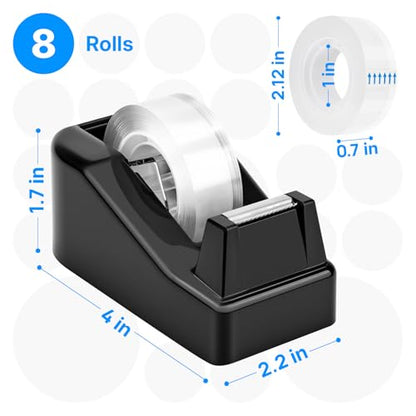 OWLKELA Lightweight Desktop Tape Dispenser, Non-Skid Base Tape with Dispenser, Ideal for Office, Home and School, 1 Pack Tape Holder with 8Pcs Transparent Tape, 0.71 Inch x 1000 Inches, Black - color: Black, size: 1 Pcs