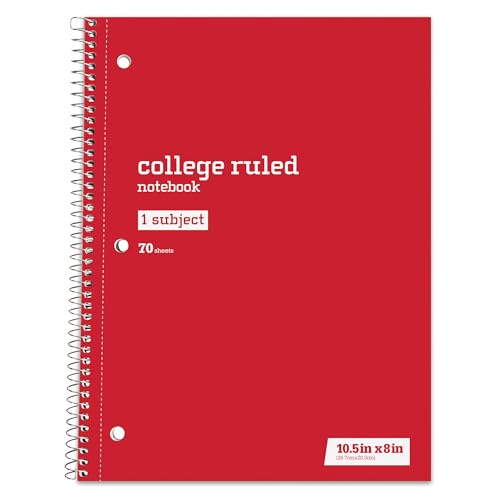 Just Basics® Wirebound Notebook, 8" x 10-1/2", College Ruled, 70 Sheets, Assorted Colors, Pack Of 6