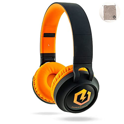 PowerLocus Kids Headphones Wireless, Bluetooth Headphones for Kids Over Ear, LED Lights, 85dB Safe Volume Limit, Foldable, Micro SD Mode, Built-in and Line-in Microphone for Phones,Tablets,Laptop - color: Black/Orange