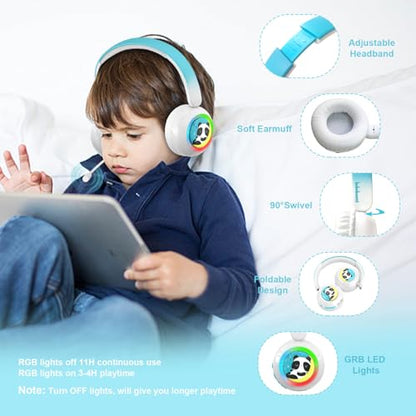 Kids Bluetooth Headphones, Lightweight Wireless Headphones for Kids, 75/85/94dB Volume Limited, Bluetooth 5.4, Over-Ear Toddler Headsets Detachable Mic fot School/Travel/Tablet (Panda) - style: Panda