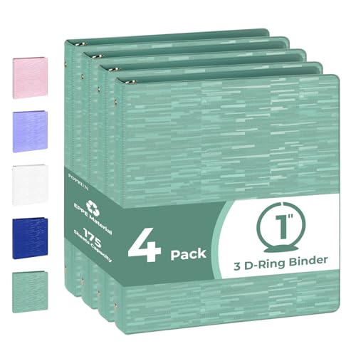 POPRUN 3 Ring Binder 1 Inch, PVC-Free, Holds 175 Sheets of 8.5 x 11 Paper, Extra Durable Organizer with 2 Pockets for School & Office, Heavy-Duty, 4 Pack, Midnight Green - color: Midnight Green, size: 1 inch