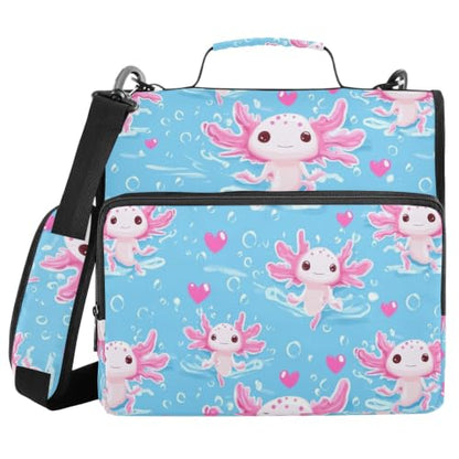3 Ring Zipper Binder Axolotls Blue Hearts Large Capacity 500 Sheets Zip Up Binders Expanding File Folder Bag Multi Pockets School Office Binder Organizer - color: Axolotls