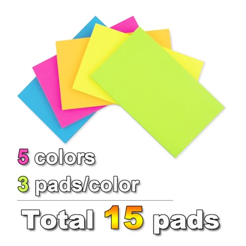 (15 Pads) Sticky Notes 3x5 in,Bright Notepads,Stickies,Memo Note Pads | Super Sticking Power,Colorful,Strong Adhesive,Post on Windows Doors,Office School,Recyclable,Easy to Write on,Hold Well - color: Multi Color