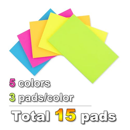 (15 Pads) Sticky Notes 3x5 in,Bright Notepads,Stickies,Memo Note Pads | Super Sticking Power,Colorful,Strong Adhesive,Post on Windows Doors,Office School,Recyclable,Easy to Write on,Hold Well - color: Multi Color