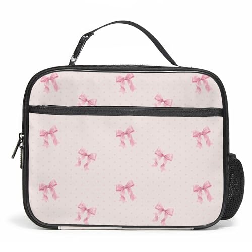 WOBAGMEN Bow Lunch Box for Kids, Cute Insulated Lunch Bag for Boys Girls,Waterproof Lunch Box with Water Bottle Holder for Teens Adults Picnic Travel Back to School (Pink Polka Dot Bow) - color: Pink Polka Dot Bow