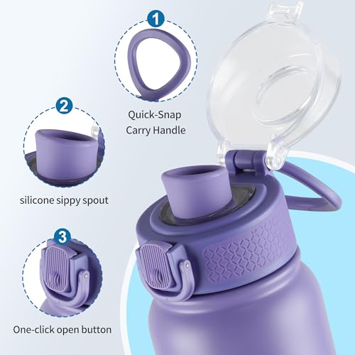 GOPPUS Insulated Water Bottle 20oz Stainless Steel BPA-Free Sports Bottle Ideal for School and Travel Silicone Spout Lid Prevents Leaks, Sweat, and Dust (Purple) - color: Purple