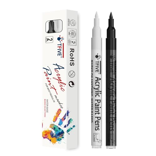 TFIVE White&Black Paint Marker Pens - 2 Pack Acrylic Permanent Marker, 0.7mm Extra Fine Tip Paint Pen for Art Projects, Drawing, Rock Painting, Ceramic, Glass, Wood, Plastic, Metal, Canvas DIY Crafts - color: Black&White