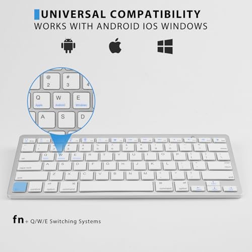 Wireless Bluetooth Keyboard for Apple iPad iPhone Samsung Phone Smartphone Tablet Portable Keyboard for Compatible iOS/Windows/Android System Devices (White)