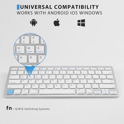 Wireless Bluetooth Keyboard for Apple iPad iPhone Samsung Phone Smartphone Tablet Portable Keyboard for Compatible iOS/Windows/Android System Devices (White)