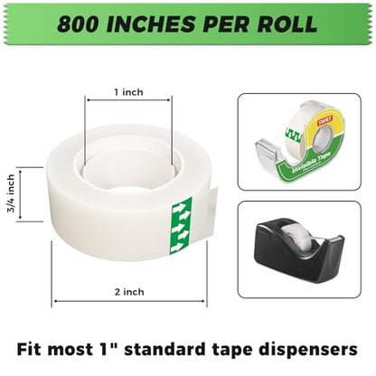SWRT Invisible Tape Refills, 10 Rolls, 3/4 in x 800 in, Matte Finish | Blends into Paper; Easy to Write On; Neat Paper Repairs; Quick Label Fixes; Fits Tape Dispensers; Office, School, Home