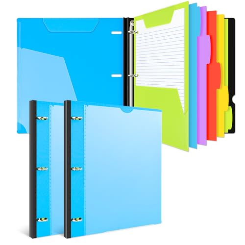 INFUN All-in-one Telescoping Binder Notebook - 2PCS, Refillable 3 Ring Notebook Binder with 1 plastic movable pocket folder,5 plastic subject dividers and graph paper and college ruled paper - Blue - color: Blue, size: 2 PCS