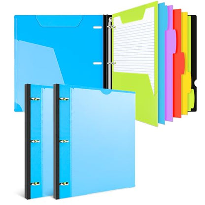 INFUN All-in-one Telescoping Binder Notebook - 2PCS, Refillable 3 Ring Notebook Binder with 1 plastic movable pocket folder,5 plastic subject dividers and graph paper and college ruled paper - Blue - color: Blue, size: 2 PCS
