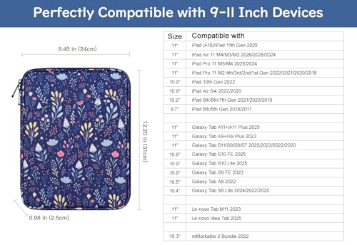 Dadanism 9-11 Inch Tablet Sleeve Bag Carrying Case, Night Blue | Fits iPad (A16) 11th Gen 11", iPad 10th Gen 10.9" Air 5/4, iPad Air M4/Pro 11", iPad 9/8/7th 10.2", Galaxy Tab A11+ Plus 11" - color: Night Blue, size: 9-11 inch