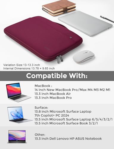 DOMISO 13.3 inch Laptop Case Sleeve Protective Cover Compatible with 14 inch MacBook Pro M4 M3 M2/MacBook Pro Max,13-13.3 inch Dell,Lenovo, HP,Waterproof Computer Cases Bag with Handle,Wine - color: Wine, size: 14" for MacBook Pro