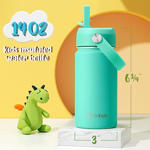 Fimibuke Kids Insulated Water Bottle, 14oz BPA FREE 18/8 Stainless Steel Travel Tumbler Double Wall Vacuum Leak Proof Kids Cup with Straw Metal Water Bottle for School Boys Girls(1 Pack, Turquoise) - color: B1. Turquoise