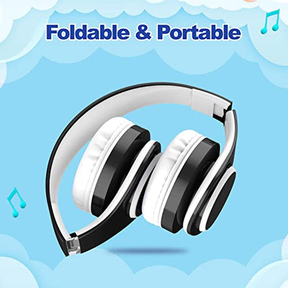 Woice Kids Bluetooth Headphones 85db/110db Volume Limit Wireless/Wired Aux Port Foldable Noise Protection Over-Ear Build-in Mic Headphones for Kids Adults Travel School Phone Pad Tablet PC Black