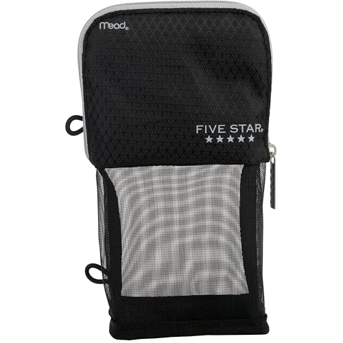 Five Star Pencil Pouch, Pen Case, Stand 'N Store Zipper Pouch, Fits 3-Ring Binder, Storage Organizer for Supplies Earbuds Chargers Cables Makeup, Black/Grey (505160A-ECM) - size: 2" x 4-1/2" x 8"