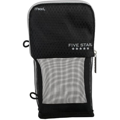 Five Star Pencil Pouch, Pen Case, Stand 'N Store Zipper Pouch, Fits 3-Ring Binder, Storage Organizer for Supplies Earbuds Chargers Cables Makeup, Black/Grey (505160A-ECM) - size: 2" x 4-1/2" x 8"