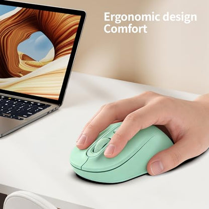 Wireless Mouse, 2026 New Model, Silent Click Ergonomic Design, Portable, 4 Buttons, Adjustable DPI (800/1200/1600), for Laptop/PC/Office (Green) - color: green
