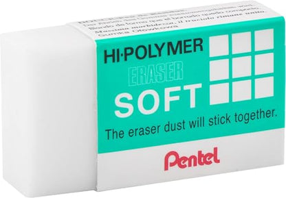 Pentel Clean Eraser, No Mess- No Residue, Hi-Polymer Soft Erasers for Pencils - White - 10 Pack - for Art, Office, and School use (10)