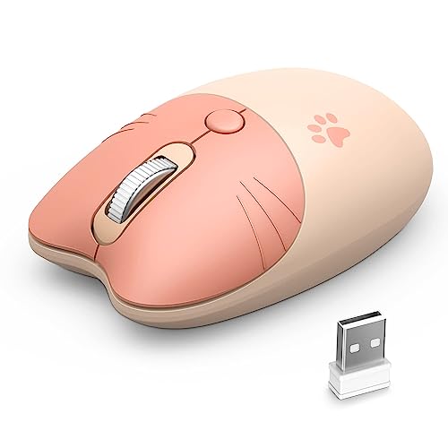 Wireless Compact Silent Mouse with Cute Cat Designs, 2.4GHz Plug and Play Wireless Opatical Mouse with USB Nano Receiver for Laptop/PC/Computer (Milk Tea Cat) - color: Milk Tea