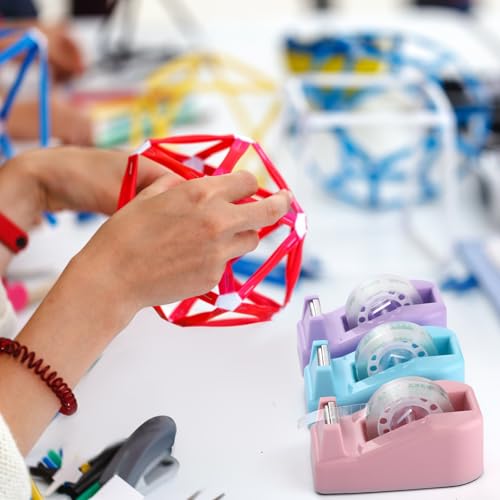 AmazingSpark 12 Pack Desktop Tape Dispenser Bulk with 12 Rolls of Transparent Tape, Office Desk Accessories Weighted Non Skid Base for Operation Christmas Bulk Items School Office(Pink,Purple,Blue)