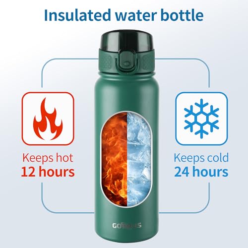 GOPPUS Insulated Water Bottle 20oz Stainless Steel BPA-Free Sports Bottle Ideal for School and Travel Silicone Spout Lid Prevents Leaks, Sweat, and Dust (Army green) - color: Army Green