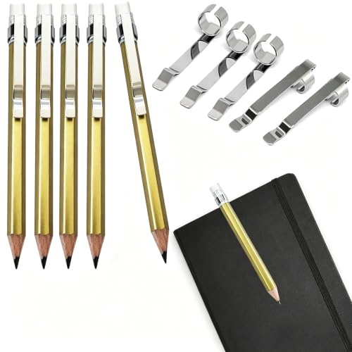 Adhere 12pcs Golf Pencils with eraser Hexagon gold with clips Graphite 2B for Golf Event Scoring,Wedding,Company Meetings,Pew, Pocket(z-Gold pencil+ pencil clip) - color: z-Gold pencil 12pcs + pencil clip 12pcs
