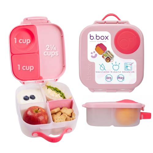 b.box Mini Lunch Box Kids | 4.25 Cup Leak Proof Bento Box for Kids Ages 3+ | 3 Compartment Snack Containers, School Lunch Container, Dishwasher Safe, BPA-Free, PFAS-Free - Flamingo Fizz - color: Flamingo Fizz, size: 1-pack
